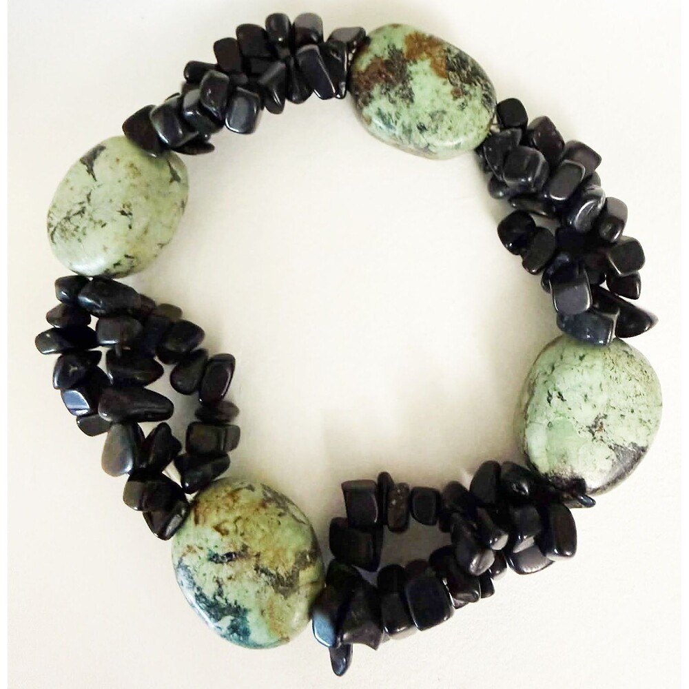 Vintage Bracelet Green Turquoise Nuggets and Hematite Beads Heavy Southwestern